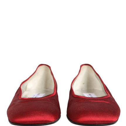 Dolce & Gabbana Red Satin Fabric Ballet Slip On Flats Shoes