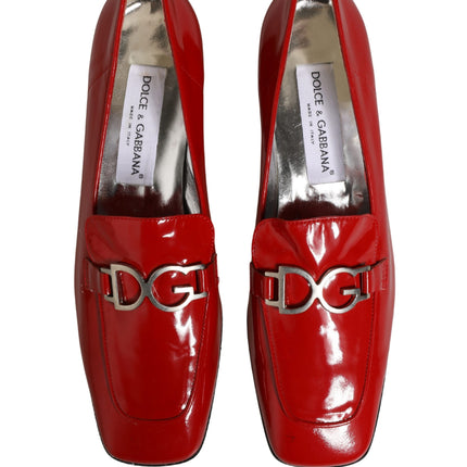 Dolce & Gabbana Red Patent Leather Moccasin Slip On Shoes