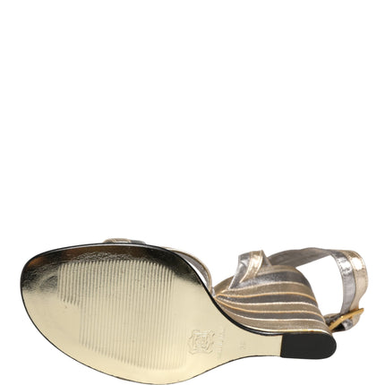 Dolce & Gabbana Gold Silver Leather Wedge Heels Sandals Shoes