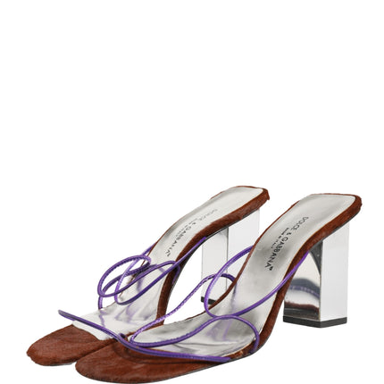 Dolce & Gabbana Silver Block Heels Slip On Sandals Shoes