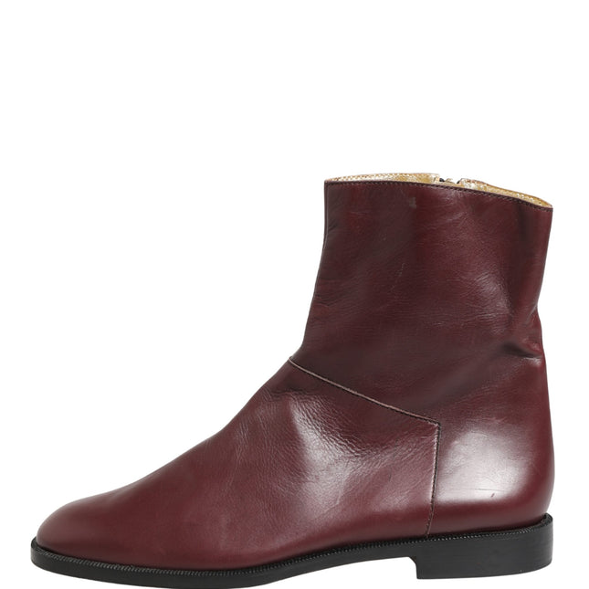 Dolce & Gabbana Maroon Leather Flats Biker Ankle Boots Shoes