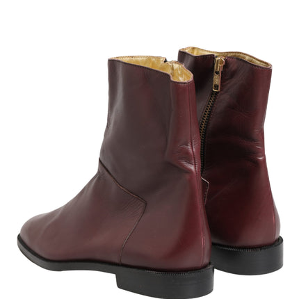 Dolce & Gabbana Maroon Leather Flats Biker Ankle Boots Shoes