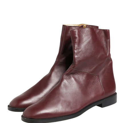 Dolce & Gabbana Maroon Leather Flats Biker Ankle Boots Shoes