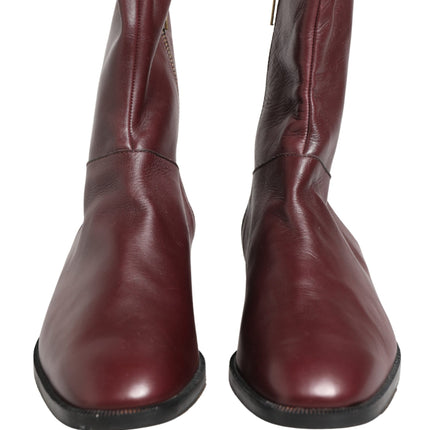 Dolce & Gabbana Maroon Leather Flats Biker Ankle Boots Shoes