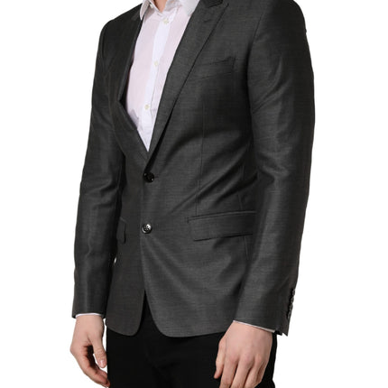 Dolce & Gabbana Dark Gray Wool Slim Fit Coat Jacket Blazer