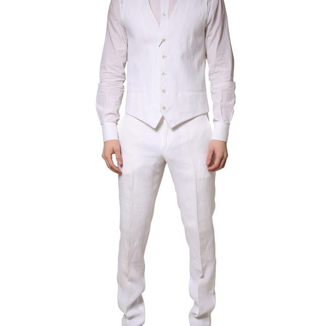 Dolce & Gabbana White SARTORIA Linen 2 Piece Men Formal Suit