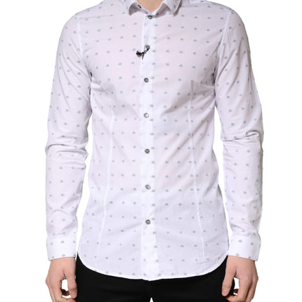 Patrizia Pepe White Cotton Slim Fit Collared Men Dress Shirt