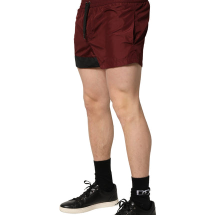Dolce & Gabbana Maroon Polyester Drawstring Shorts Swimwear