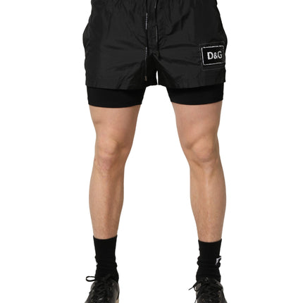 Dolce & Gabbana Black Polyester Drawstring Men Shorts Swimwear