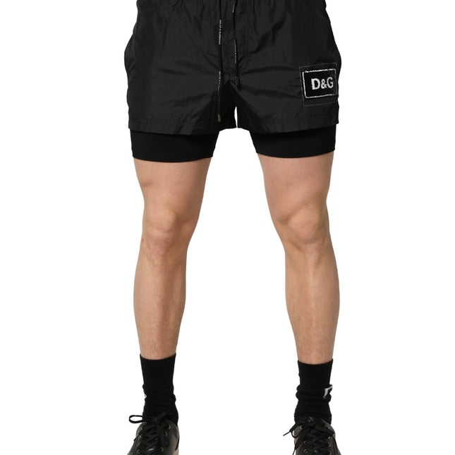 Dolce & Gabbana Black Polyester Drawstring Men Shorts Swimwear