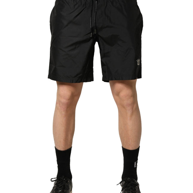Dolce & Gabbana Black Polyester Drawstring Men Shorts Swimwear