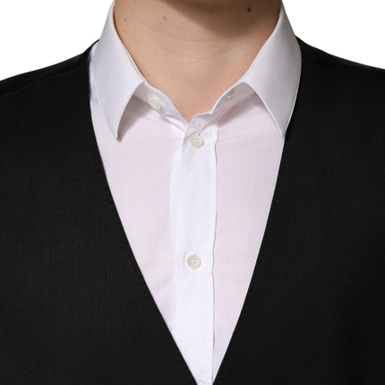 Dolce & Gabbana Black Wool Single Breasted Men Waistcoat Vest