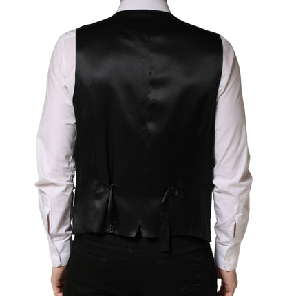 Dolce & Gabbana Black Wool Single Breasted Men Waistcoat Vest