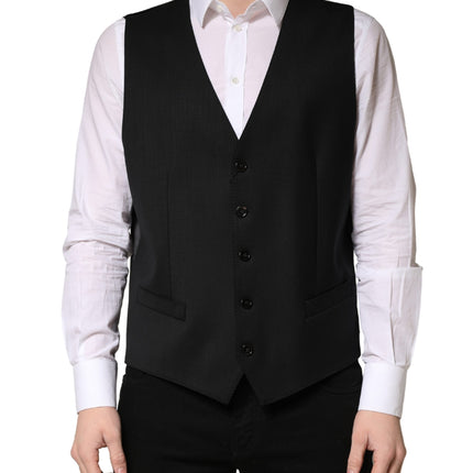 Dolce & Gabbana Black Wool Single Breasted Men Waistcoat Vest