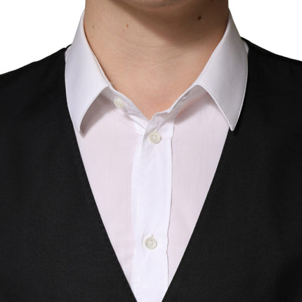 Dolce & Gabbana Black Wool Single Breasted Men Waistcoat Vest
