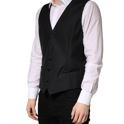 Dolce & Gabbana Black Wool Single Breasted Men Waistcoat Vest