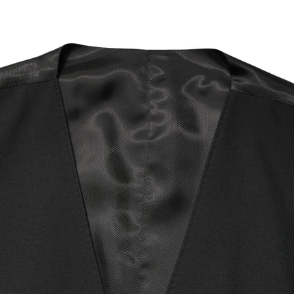 Dolce & Gabbana Black Wool Single Breasted Men Waistcoat Vest