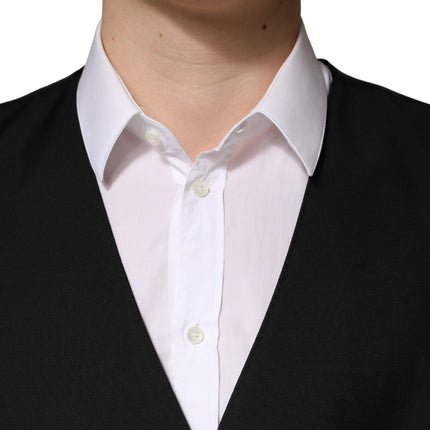 Dolce & Gabbana Black Wool Single Breasted Men Waistcoat Vest