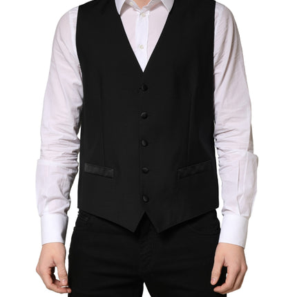 Dolce & Gabbana Black Wool Single Breasted Men Waistcoat Vest