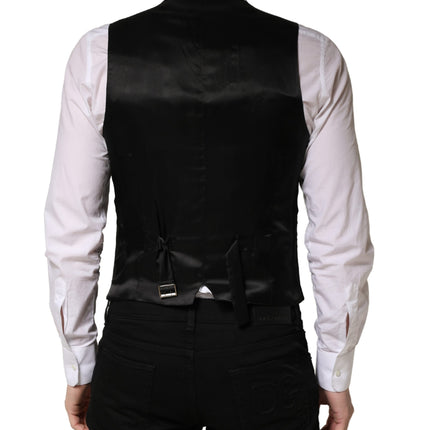 Dolce & Gabbana Black Wool Single Breasted Men Waistcoat Vest