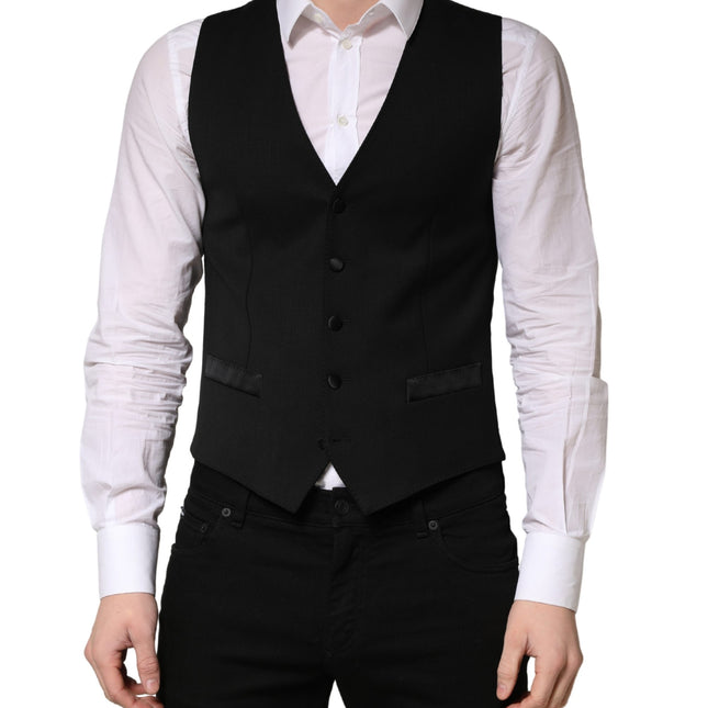 Dolce & Gabbana Black Wool Single Breasted Men Waistcoat Vest