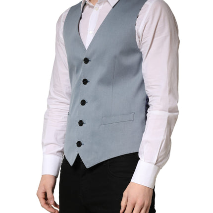 Dolce & Gabbana Gray Wool Single Breasted Men Waistcoat Vest