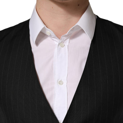 Dolce & Gabbana Black Stripe Single Breasted Waistcoat Vest