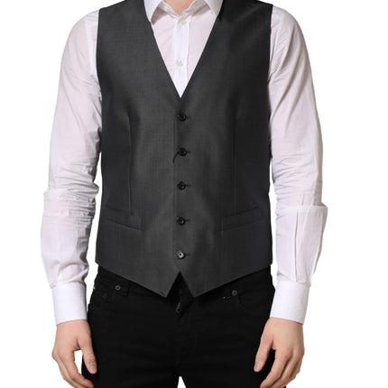 Dolce & Gabbana Dark Gray Single Breasted Men Waistcoat Vest