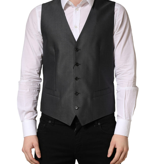 Dolce & Gabbana Dark Gray Single Breasted Men Waistcoat Vest
