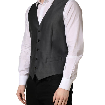 Dolce & Gabbana Dark Gray Single Breasted Men Waistcoat Vest