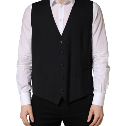 Dolce & Gabbana Black Wool Single Breasted Waistcoat Vest