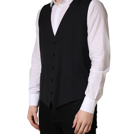 Dolce & Gabbana Black Wool Single Breasted Waistcoat Vest