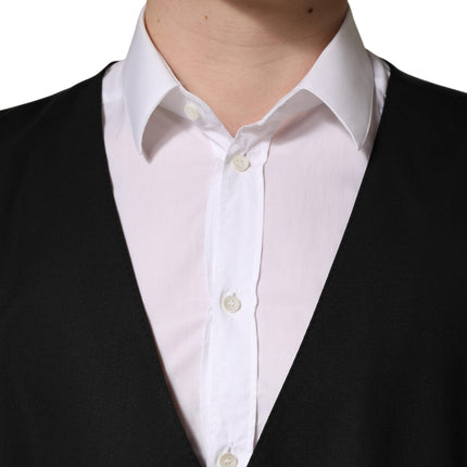 Dolce & Gabbana Black Wool Single Breasted Waistcoat Vest