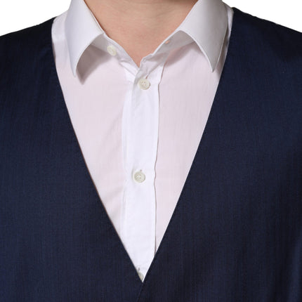 Dolce & Gabbana Navy Blue Wool Dress Formal Waistcoat Vest