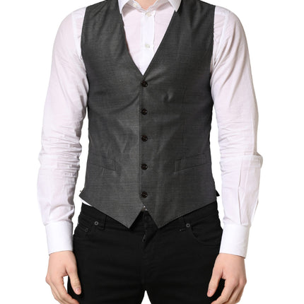 Dolce & Gabbana Dark Gray Wool Dress Formal Waistcoat Vest