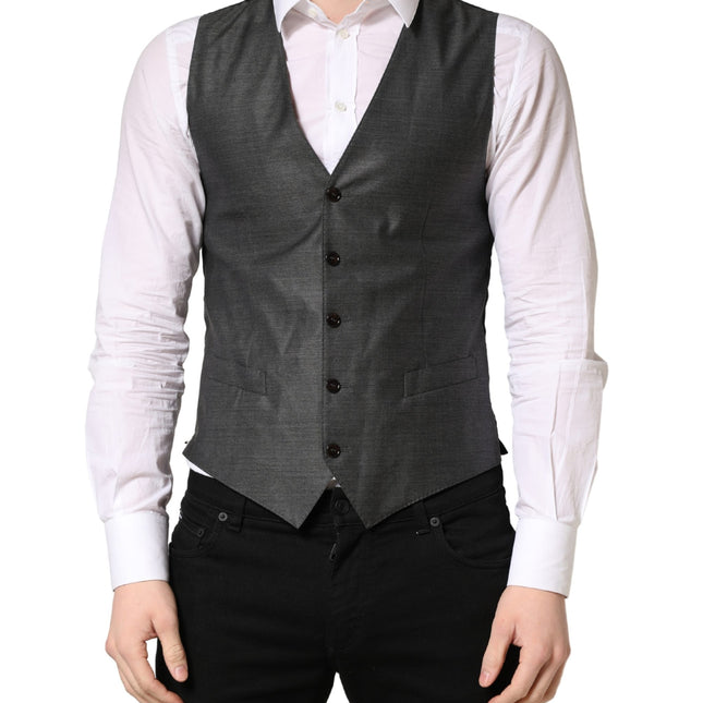 Dolce & Gabbana Dark Gray Wool Dress Formal Waistcoat Vest