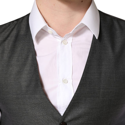 Dolce & Gabbana Dark Gray Wool Dress Formal Waistcoat Vest
