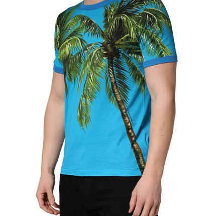 Dolce & Gabbana Blue Palm Tree Print Cotton CrewNeck T-shirt