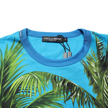 Dolce & Gabbana Blue Palm Tree Print Cotton CrewNeck T-shirt