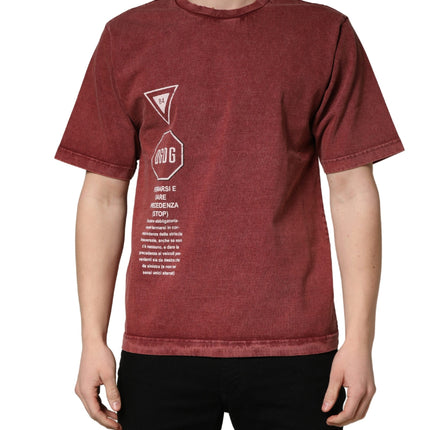 Dolce & Gabbana Maroon Print Round Neck Short Sleeve T-shirt