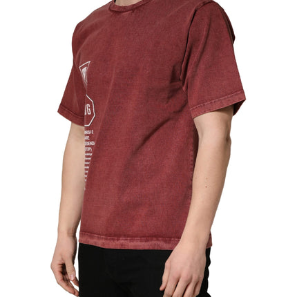 Dolce & Gabbana Maroon Print Round Neck Short Sleeve T-shirt