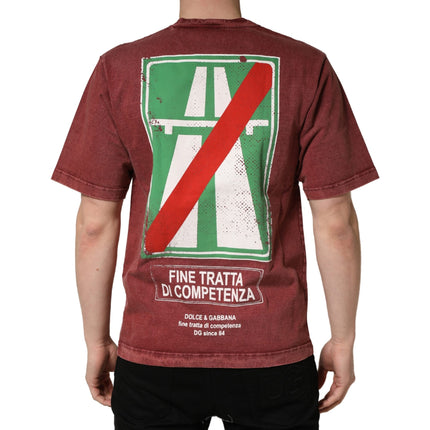 Dolce & Gabbana Maroon Print Round Neck Short Sleeve T-shirt