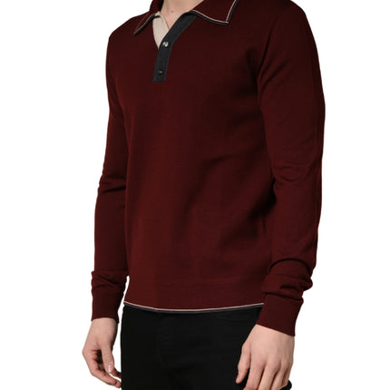 Dolce & Gabbana Maroon Re-Edition Wool Long Sleeves T-shirt