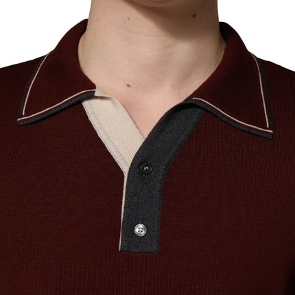Dolce & Gabbana Maroon Re-Edition Wool Long Sleeves T-shirt