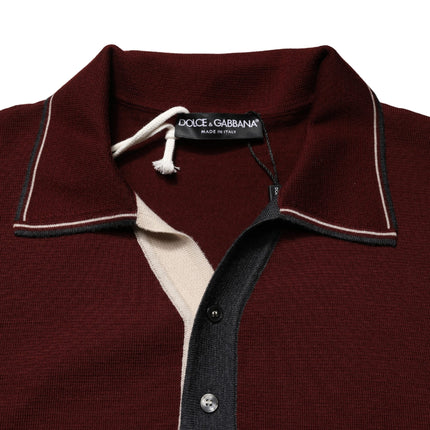 Dolce & Gabbana Maroon Re-Edition Wool Long Sleeves T-shirt