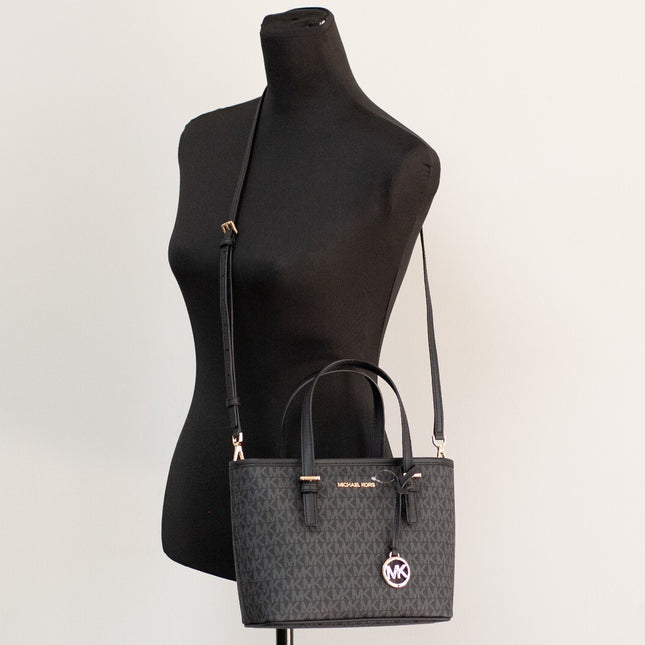 Michael Kors XS Carry All Jet Set Travel Womens Tote (BLACK SIG/GOLD)