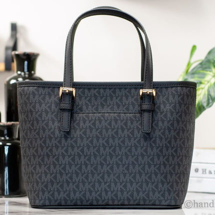 Michael Kors XS Carry All Jet Set Travel Womens Tote (BLACK SIG/GOLD)