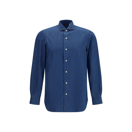 Finamore Blue Cotton Shirt