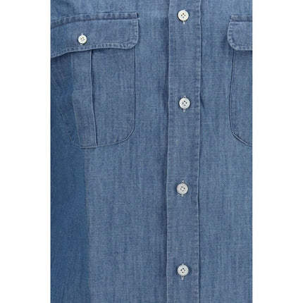 Finamore Blue Cotton Dress Shirt