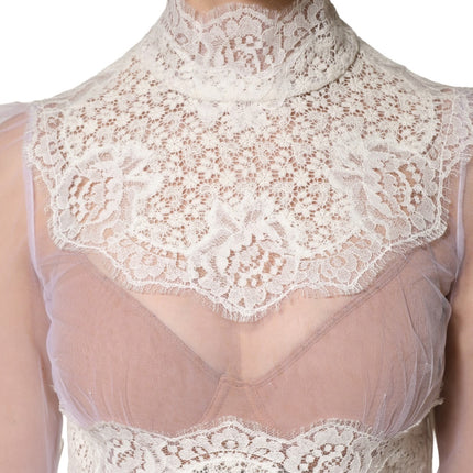 Dolce & Gabbana White Nylon Lace Tulle Sheer Long Sleeve Top